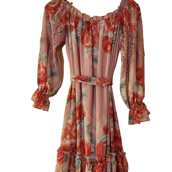 Flying Tomato Champagne & Strawberry floral off-the-shoulder tiered maxi dress - Picture 2 of 8